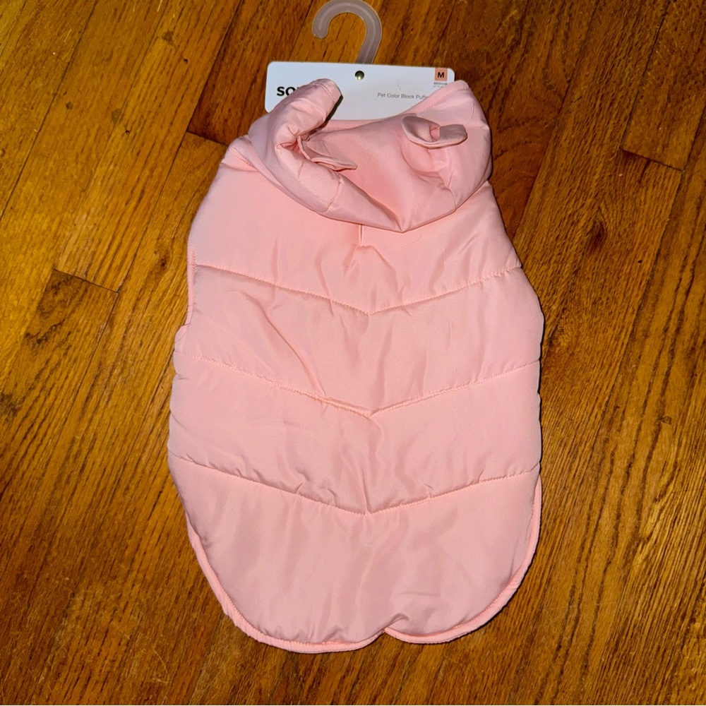 Sonoma Goods For Life Pink Color Block Pet Puffer Jacket with Hood NWT